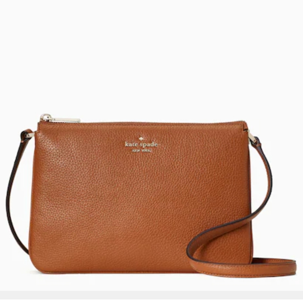 Kate Spade tan brown gingerbread leather triple gusset crossbody bag purse